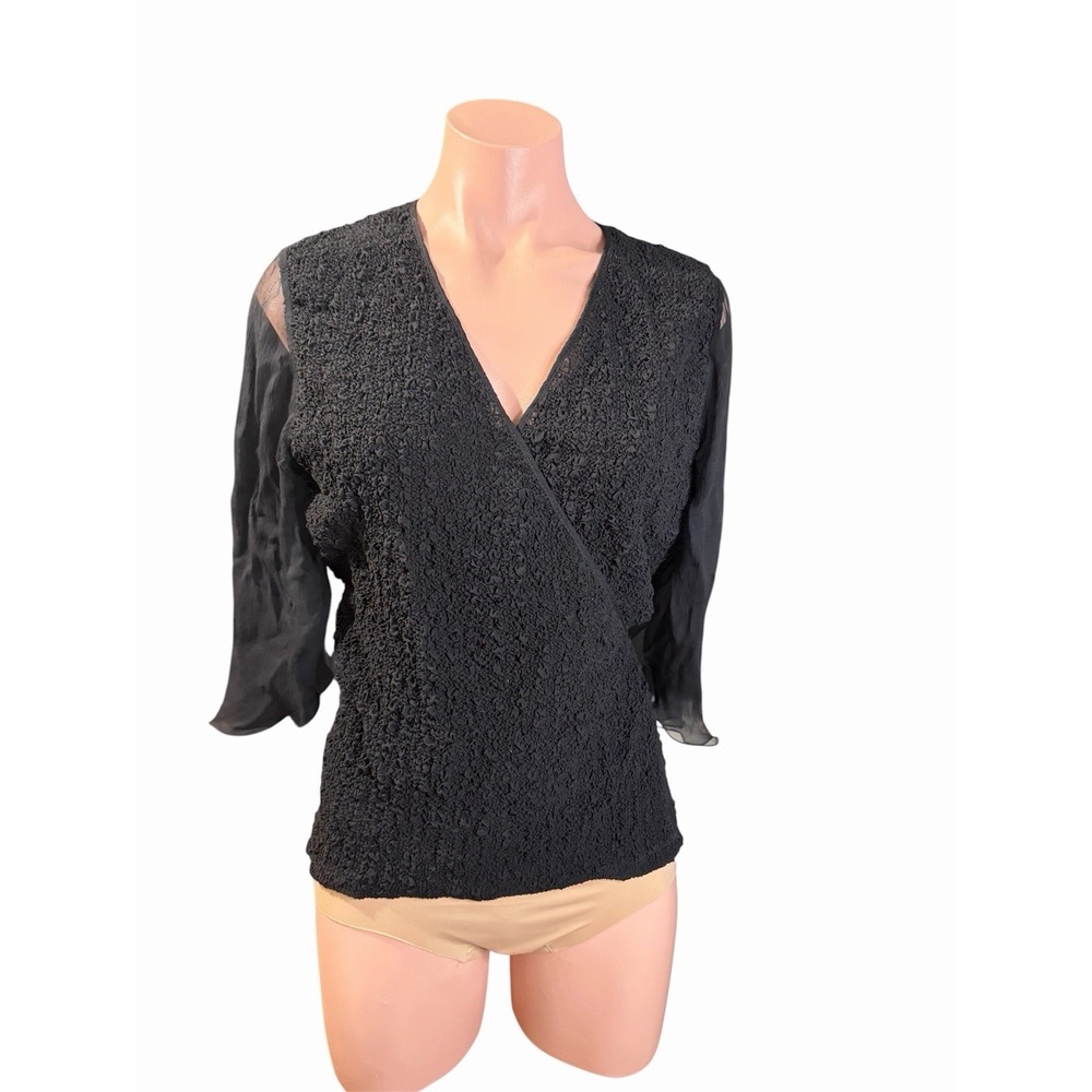 Women's Black Wrap Blouse 100% Silk Size-Large By Dimension D NWT